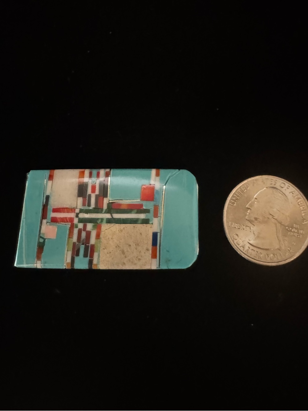 Turquoise Multi-Color‎ Inlay Money Clip - Picture 4 of 5